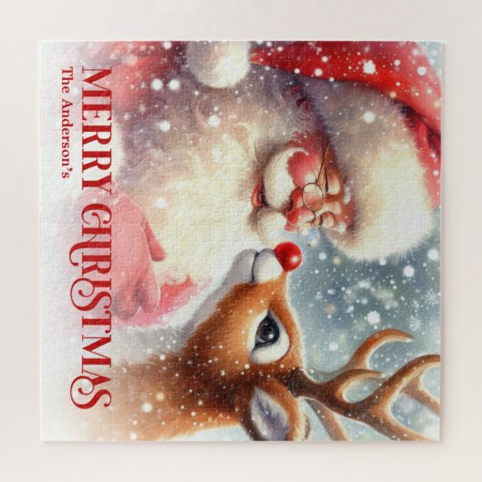 Personalized Santa and Rudolph Kids Xmas Puzzle Legpuzzel (Horizontaal)