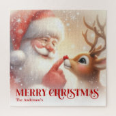 Personalized Santa and Rudolph Winter Kids Puzzle (Vertical)