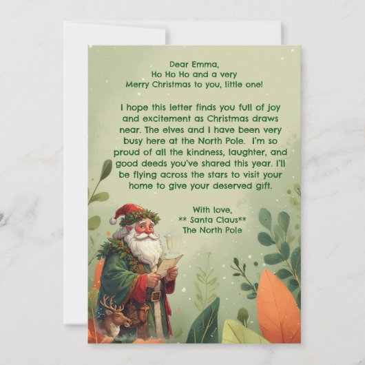 Personalized Santa Claus North Pole Reindeer Green Feestdagenkaart (Voorkant)