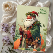 Personalized Santa Claus North Pole Reindeer Green Feestdagenkaart