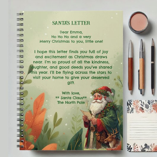 Personalized Santa Claus North Pole Reindeer Green Notitieboek