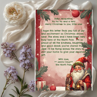 Personalized Santa Claus North Pole Reindeer Red  Feestdagenkaart