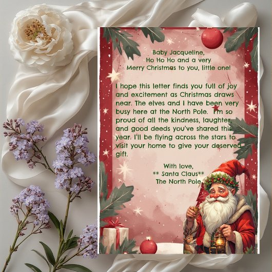 Personalized Santa Claus North Pole Reindeer Red Feestdagenkaart