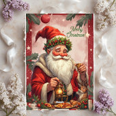 Personalized Santa Claus North Pole Reindeer Red Feestdagenkaart