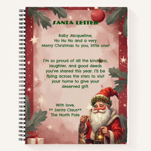 Personalized Santa Claus North Pole Reindeer Red Notitieboek (Voorkant)