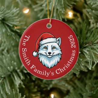 Personalized Santa Fox Ceramic Christmas Ornament 