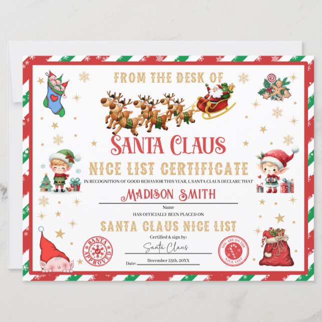 Personalized Santa Official Nice List Certificate (Voorkant)