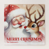 Personalized Santa Rudolph Snowy Christmas Puzzle (Vertical)