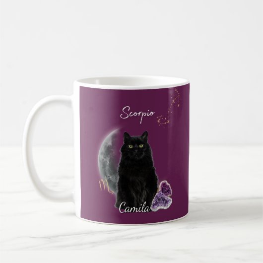 Personalized Scorpio Cat Mug with Name (Gauche)