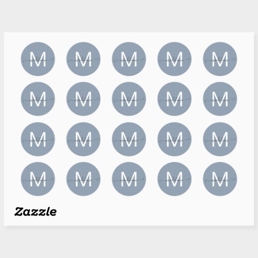 Personalized Script Name Monogram Dusty Blue Ronde Sticker (Vel)
