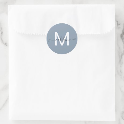 Personalized Script Name Monogram Dusty Blue Ronde Sticker (Tas)
