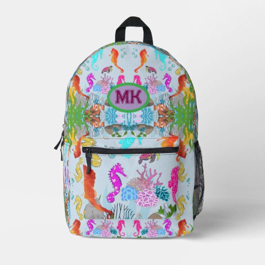 Personalized Seahorse Ocean Kids Backpack, Custom  Bedrukte Rugzak (Voorkant)