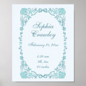 Personalized Seashells Teal Birth Info Poster (Devant)
