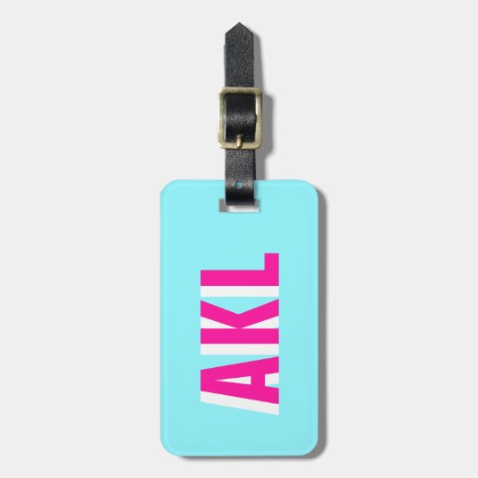 Personalized Shadow Monogram Blue Hot Pink Custom Bagagelabel (Voorkant verticaal)
