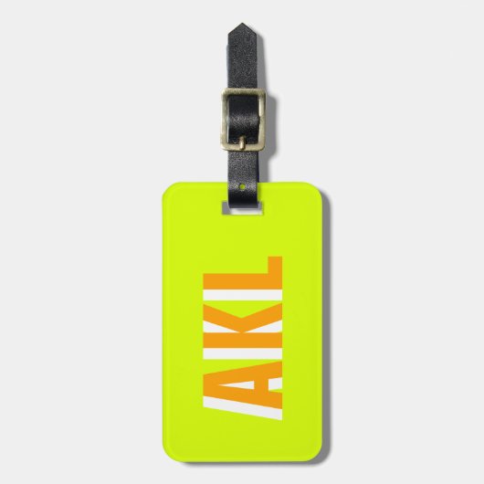 Personalized Shadow Monogram Bright Green Orange Bagagelabel (Voorkant verticaal)