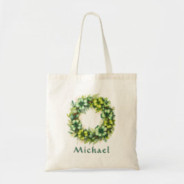 Personalized Shamrock Wreath Botanical Tote Bag