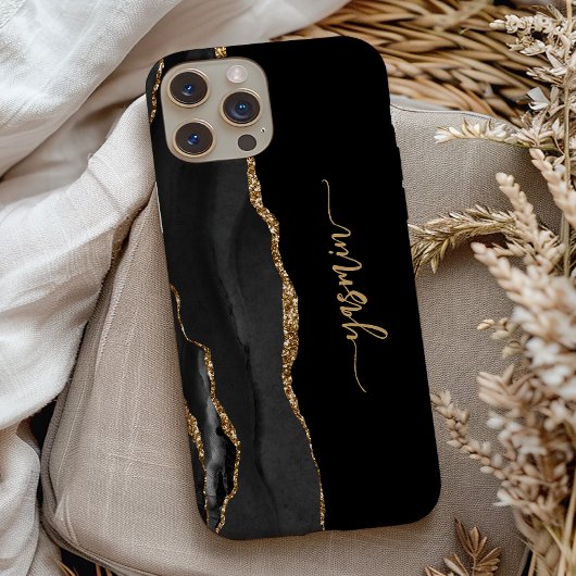 Personalized Signature Black Gold Agate Case-Mate iPhone Case