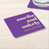 Personalized Simple Modern Minimal Mono Wedding  Vierkante Kartonnen Onderzetter (Schuin)
