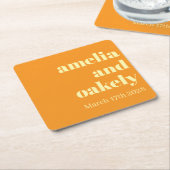 Personalized Simple Modern Minimal Mono Wedding  Vierkante Kartonnen Onderzetter (Schuin)