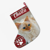 Personalized Simple Paw Pet Photo Monogram Name Grote Kerstsok (Achterkant (Hangend))