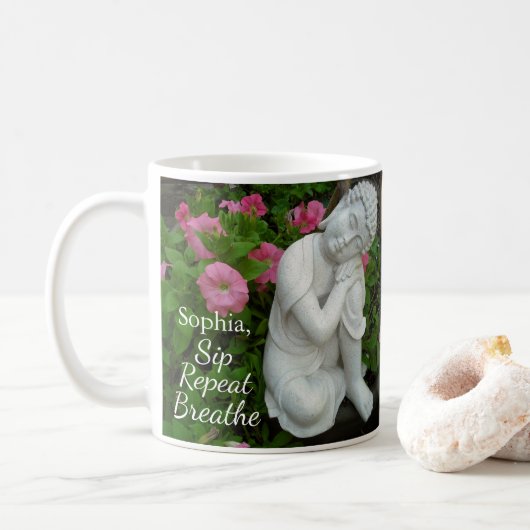 Personalized Sip Breathe Repeat Buddha Zen Name Koffiemok (Met donut)