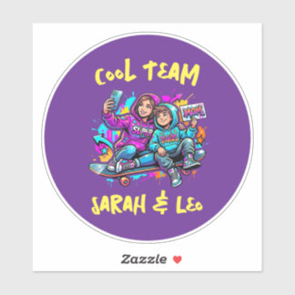 Personalized Skater Mom and Son Graffiti Art Round Sticker