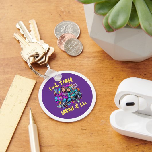 Personalized Skater Mom & Son Graffiti Keyring Sleutelhanger (Bureau)