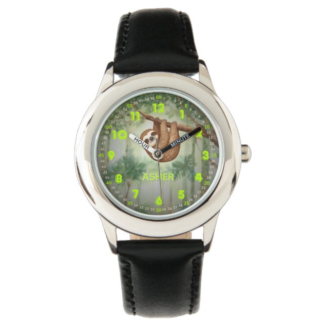 Personalized Sloth Jungle Theme Kids Learning Horloge (Voorkant)