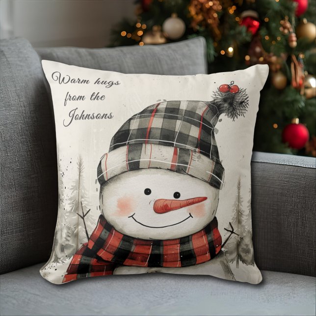 Personalized Snowman Christmas with Family Name Kussen (Creator heeft geüpload)