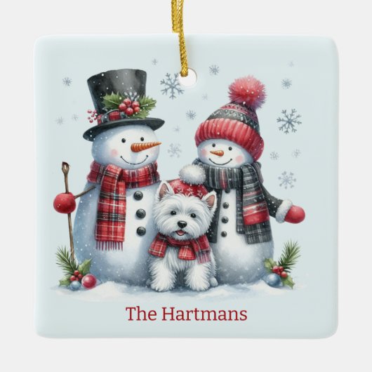 Personalized Snowman Couple with Westie Ornament (Voorkant)