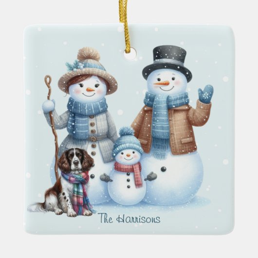 Personalized Snowman Family and Dog Ornament (Voorkant)