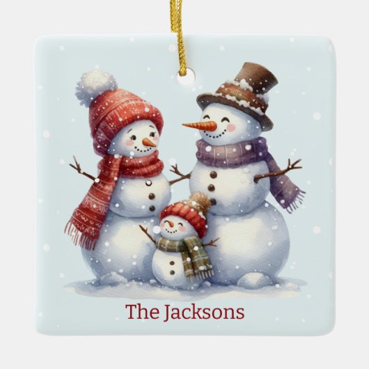 Personalized Snowman Family Christmas Ornament (Voorkant)