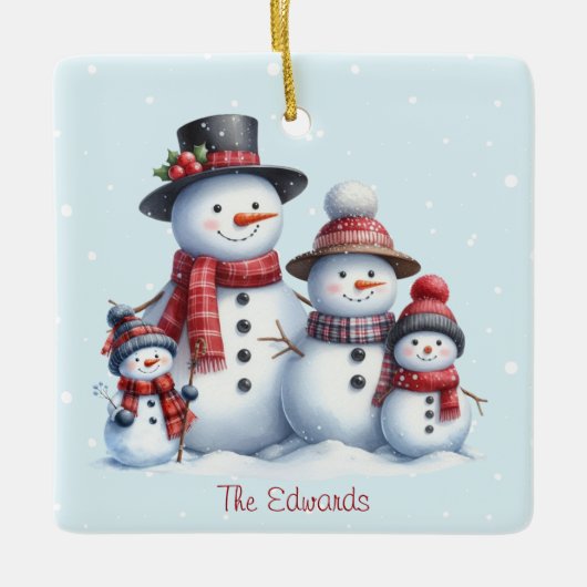 Personalized Snowman Family with children Ornament (Voorkant)
