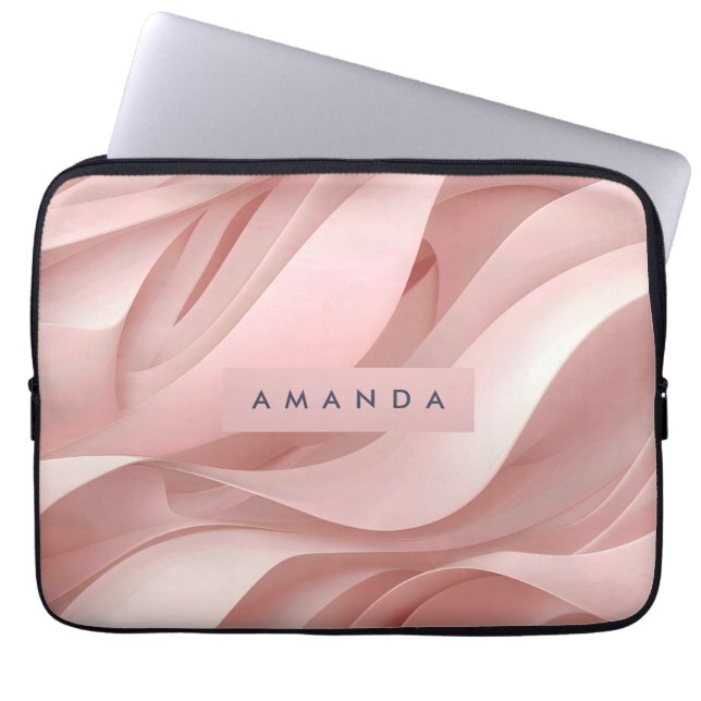 Personalized Soft Blush Pink Abstract Flow Design Laptop Sleeve (Voorkant)