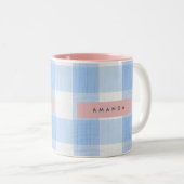 Personalized Soft Pastel Sky Blue Gingham  Tweekleurige Koffiemok (Voorkant rechts)