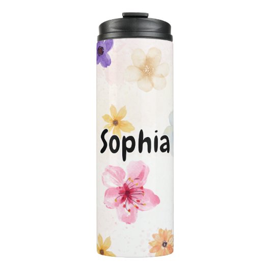 Personalized Soft Watercolor Floral Thermosbeker (Voorkant)