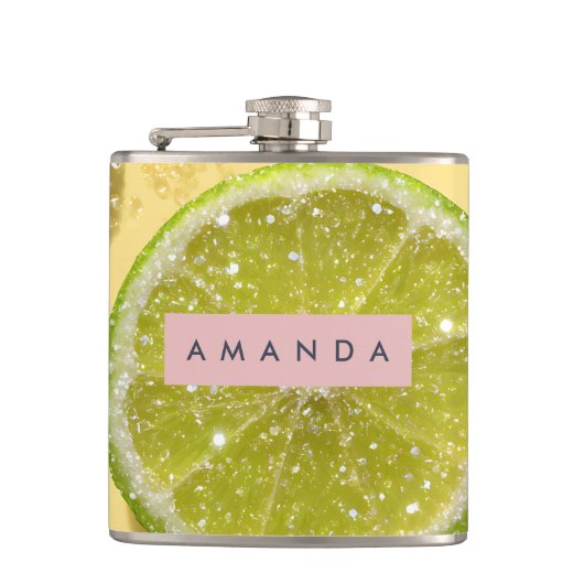 Personalized Sparkle Lime Slice Glitter Citrus Heupfles (Voorkant)