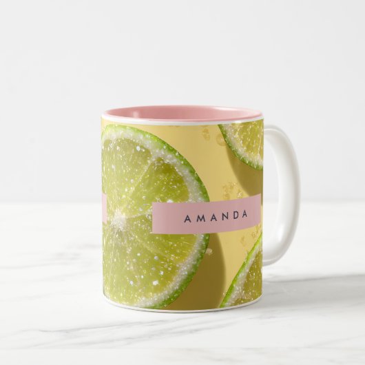 Personalized Sparkle Lime Slice Glitter Citrus  Tweekleurige Koffiemok (Voorkant rechts)