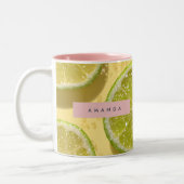 Personalized Sparkle Lime Slice Glitter Citrus  Tweekleurige Koffiemok (Links)