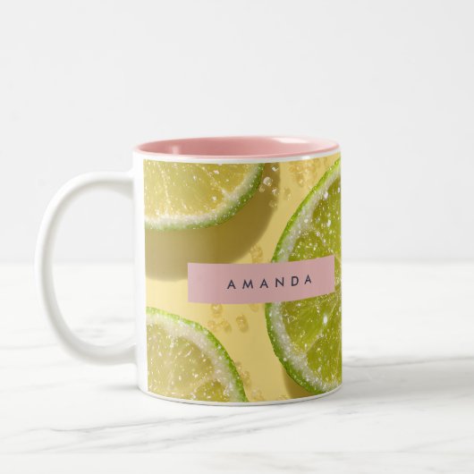 Personalized Sparkle Lime Slice Glitter Citrus  Tweekleurige Koffiemok (Links)