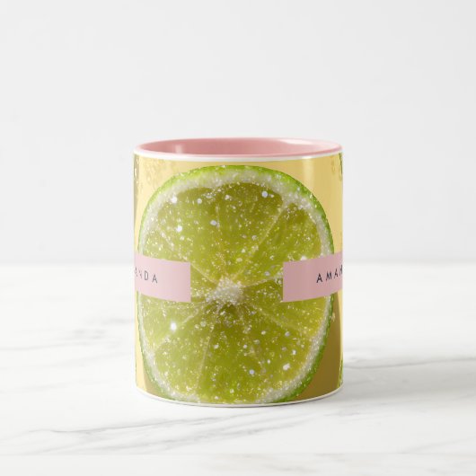 Personalized Sparkle Lime Slice Glitter Citrus  Tweekleurige Koffiemok (Center)