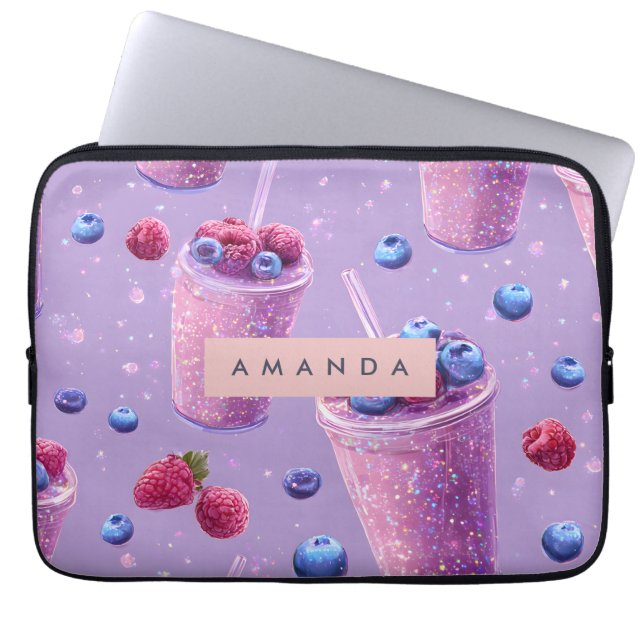 Personalized Sparkling Berry Bliss Purple Smoothie Laptop Sleeve (Voorkant)