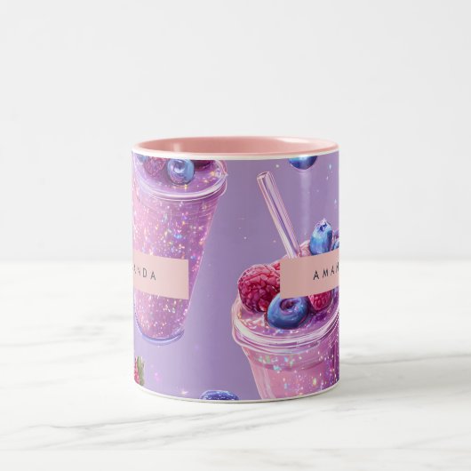 Personalized Sparkling Berry Bliss Purple Smoothie Tweekleurige Koffiemok (Center)