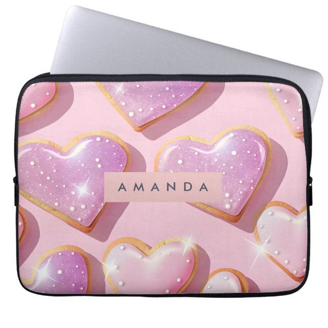 Personalized Sparkling Heart Cookie Delight Laptop Sleeve (Voorkant)
