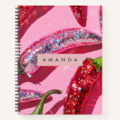 Personalized Sparkling Hot Pink Glitter Chili Notitieboek (Voorkant)