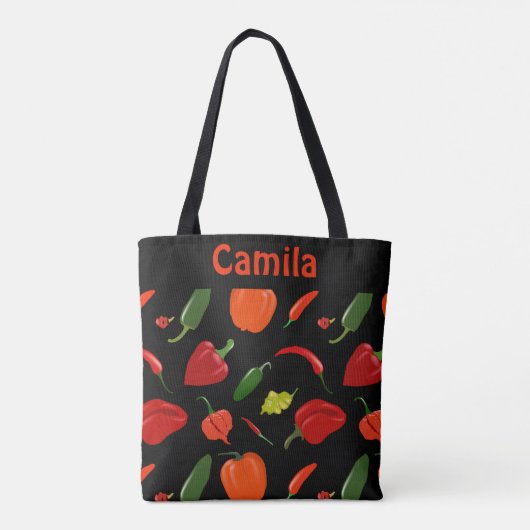 Personalized Spicy Peppers Pattern Tote Bag (Dos)