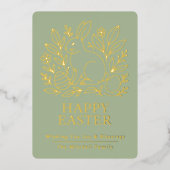 Personalized Spring Easter Bunny Gold Floral Folie Feestdagenkaart (Voorkant)