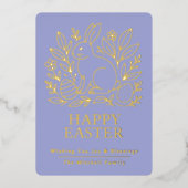 Personalized Spring Easter Bunny Gold Floral Folie Feestdagenkaart (Voorkant)