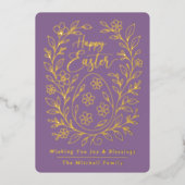 Personalized Spring Easter Egg Gold Floral Folie Feestdagenkaart (Voorkant)