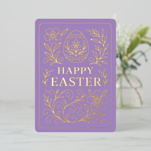 Personalized Spring Easter Egg Gold Floral Folie Feestdagenkaart (Staand Voorkant)